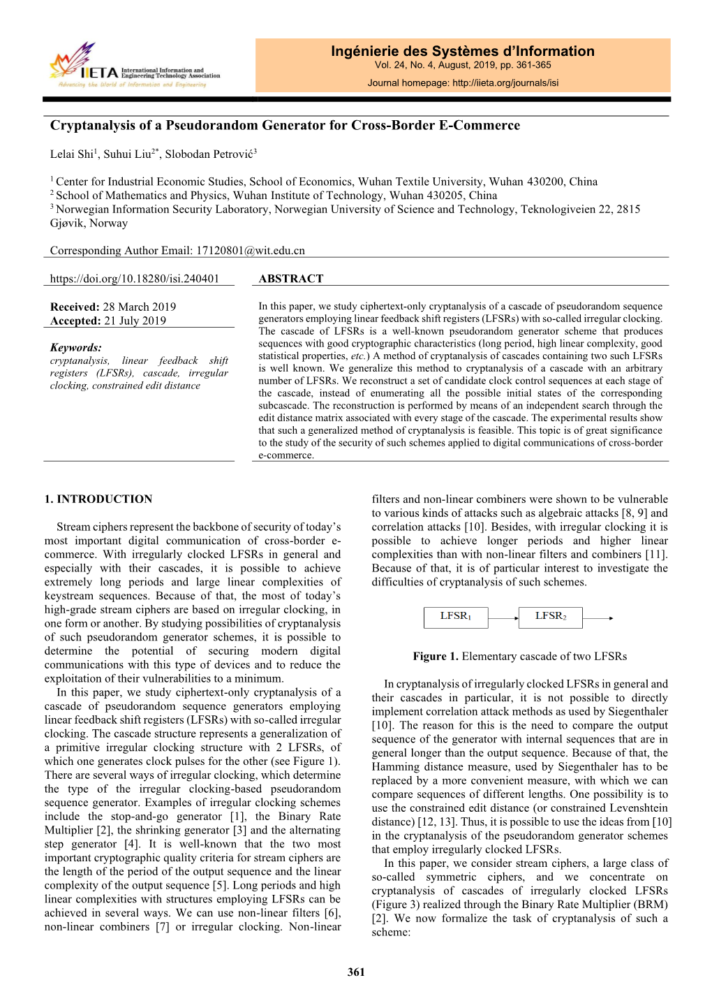 Cryptanalysis of a Pseudorandom Generator for Cross-Border E-Commerce