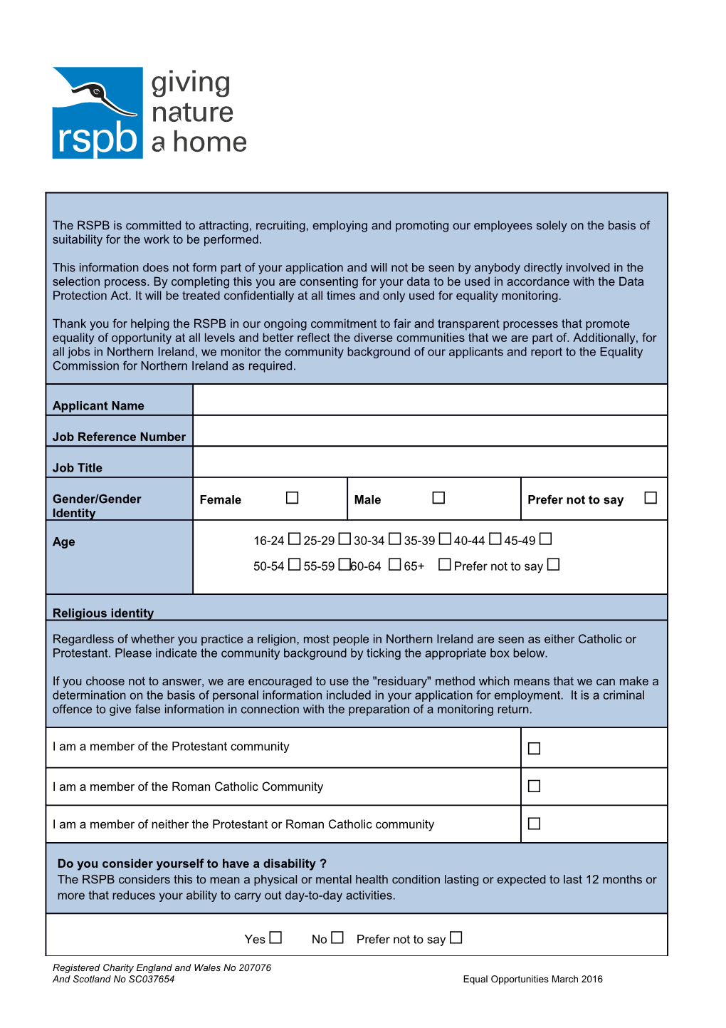 Fair Employment (NI) and Equal Opportunities and Diversity Monitoring