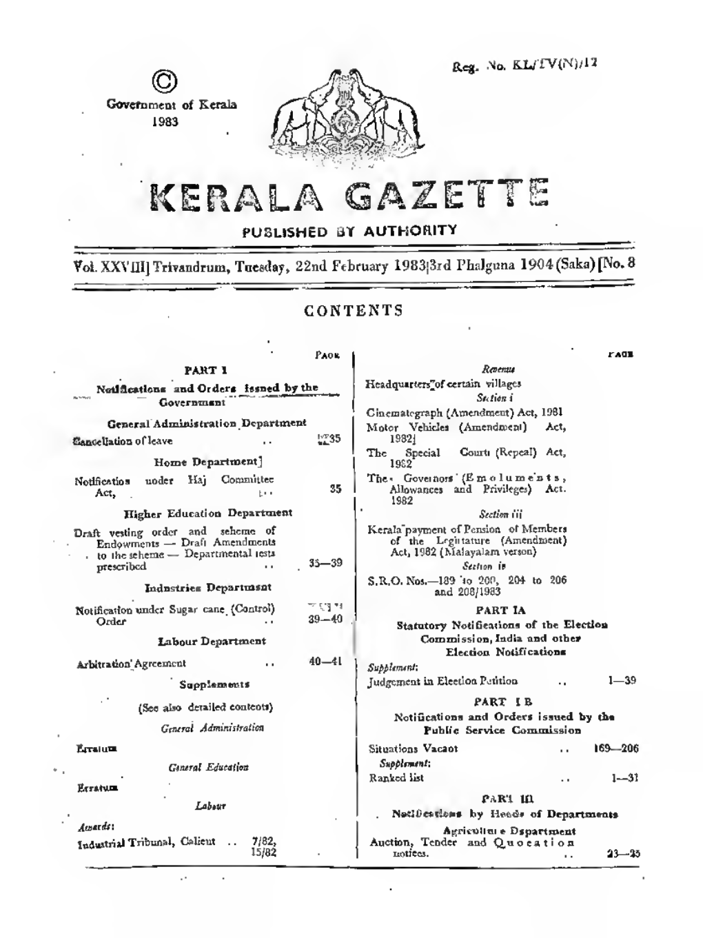 TV (N )/12 Government of Kerala 1983 KERALA GAZETTE PUBLISHED