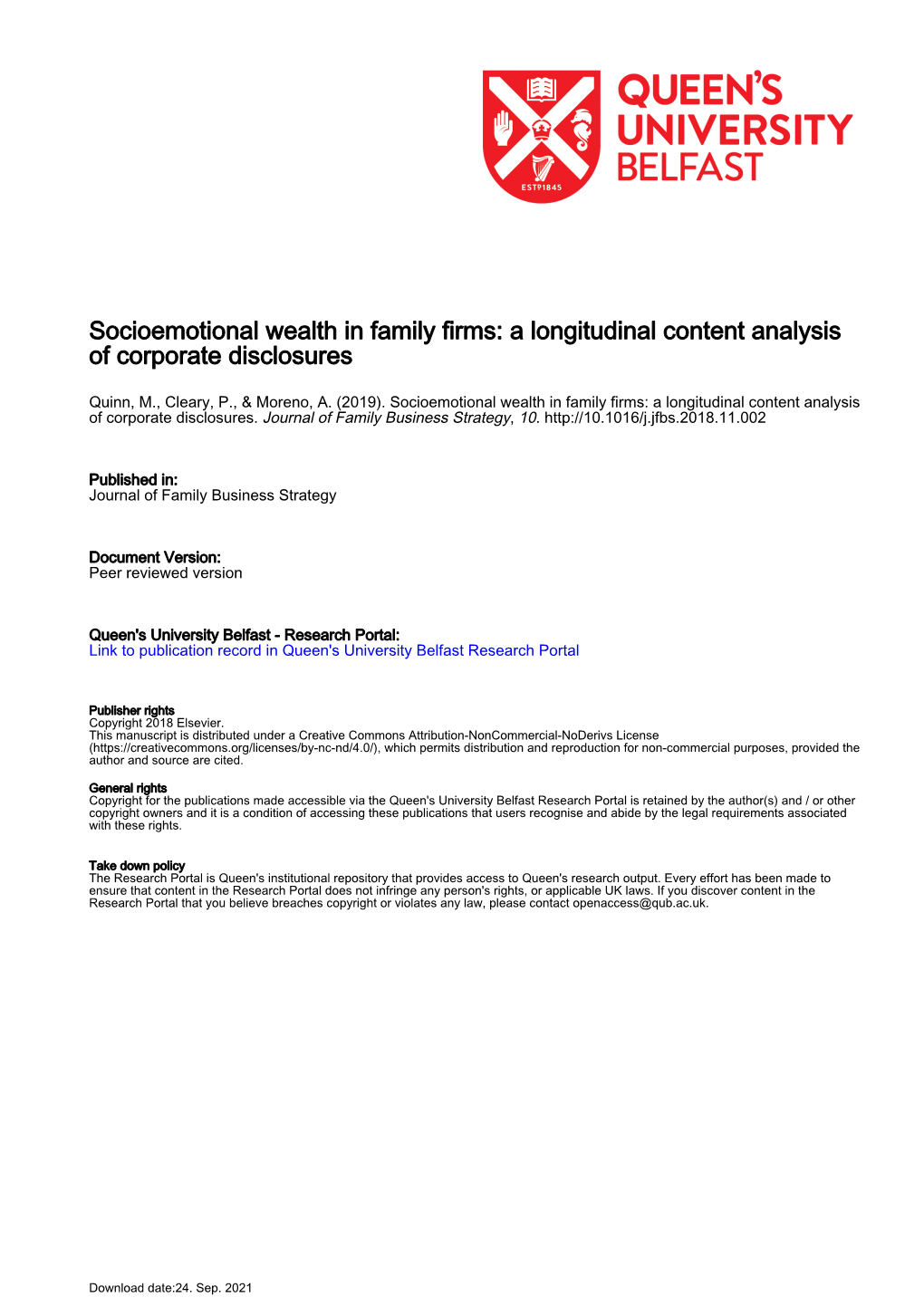 Socioemotional Wealth in Family Firms: a Longitudinal Content Analysis of Corporate Disclosures