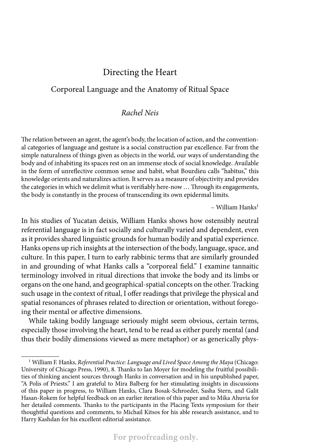 Directing the Heart Corporeal Language and the Anatomy of Ritual Space