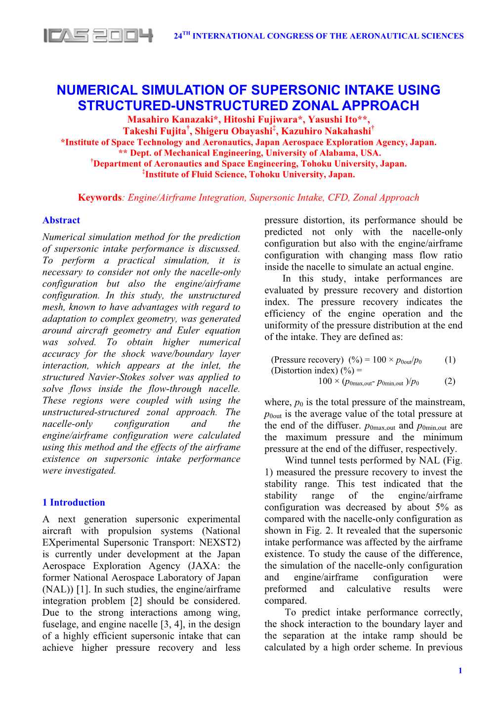 Numerical Simulation of Supersonic Intake Using