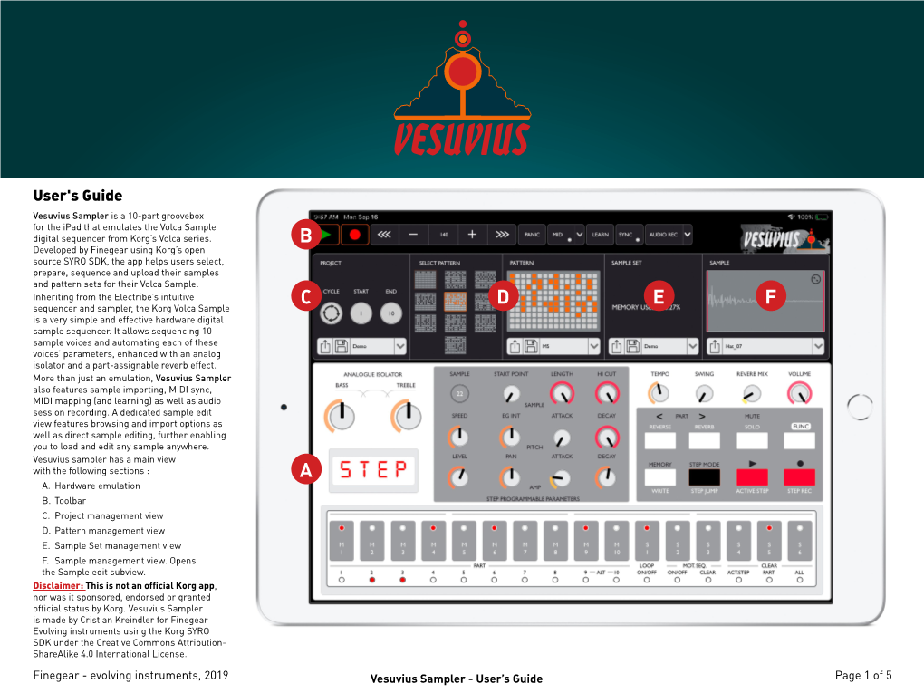 User's Guide Vesuvius Sampler Is a 10-Part Groovebox for the Ipad That Emulates the Volca Sample Digital Sequencer from Korg’S Volca Series