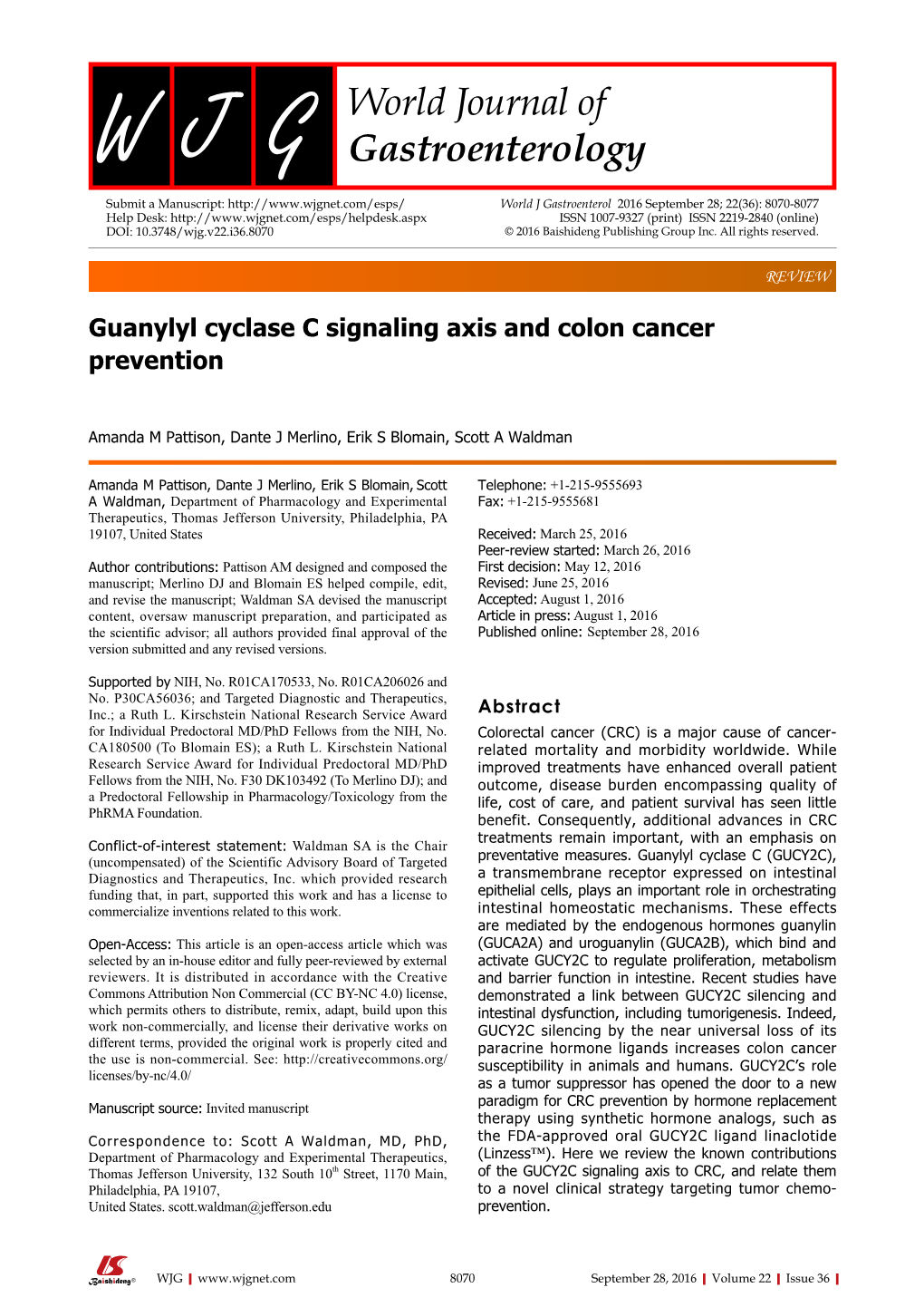 Guanylyl Cyclase C Signaling Axis and Colon Cancer Prevention