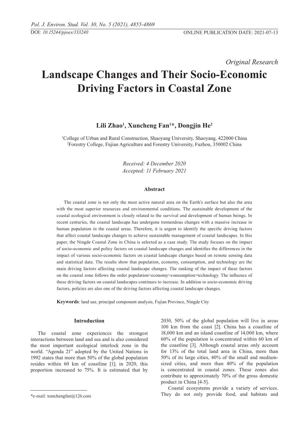 Landscape Changes and Their Socio-Economic Driving Factors in Coastal Zone