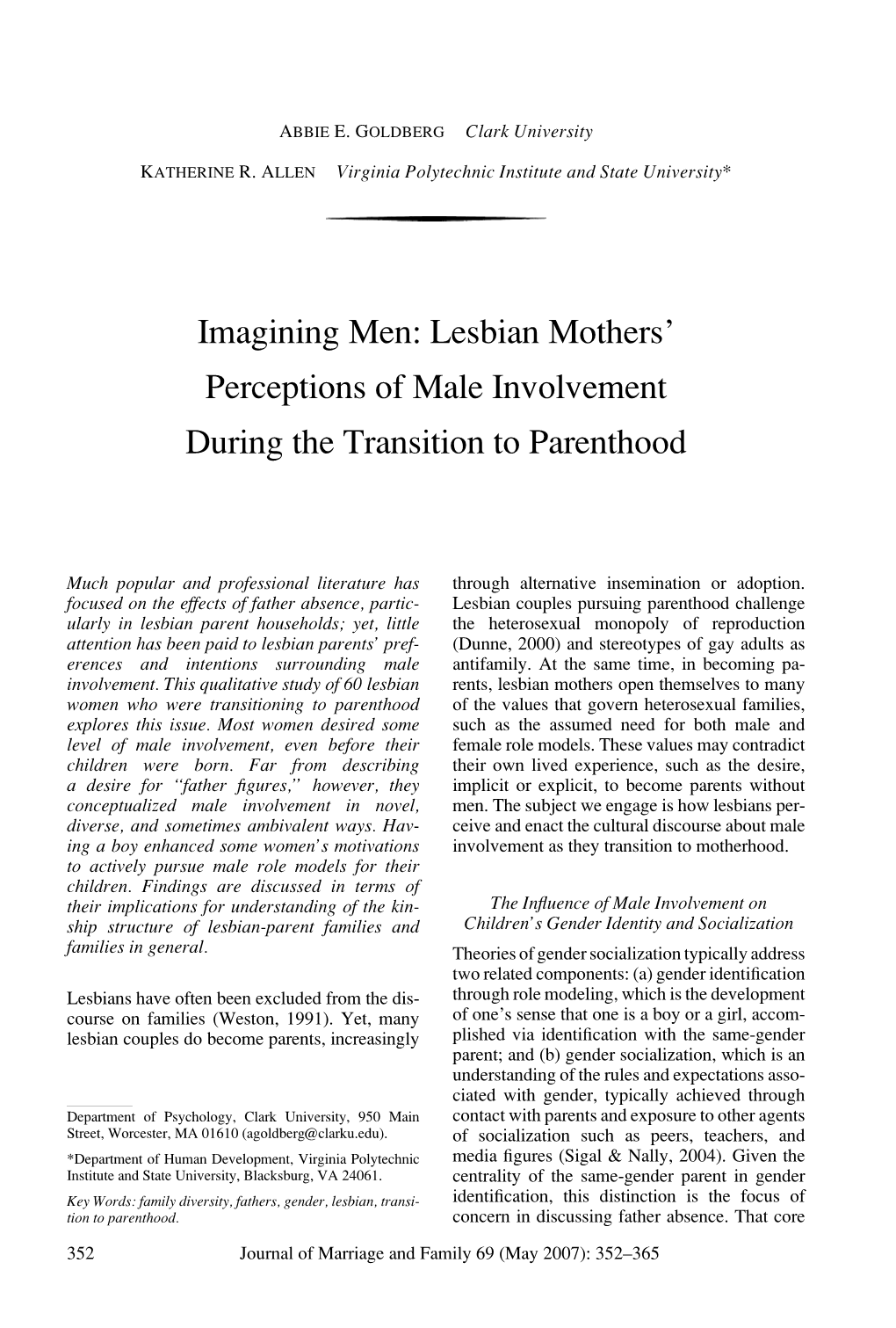 Imagining Men: Lesbian Mothers' Perceptions of Male Involvement