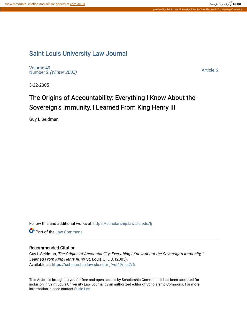 The Origins of Accountability: Everything I Know About the Sovereign's Immunity, I Learned from King Henry
