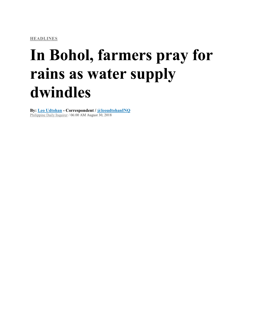 In Bohol, Farmers Pray for Rains As Water Supply Dwindles