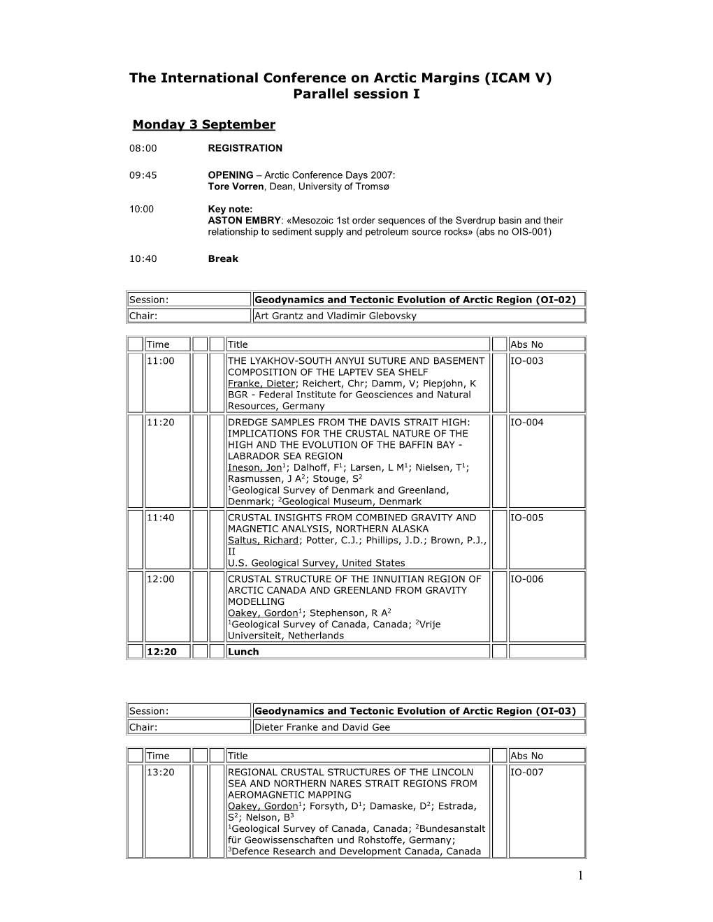 1 the International Conference on Arctic Margins (ICAM V) Parallel