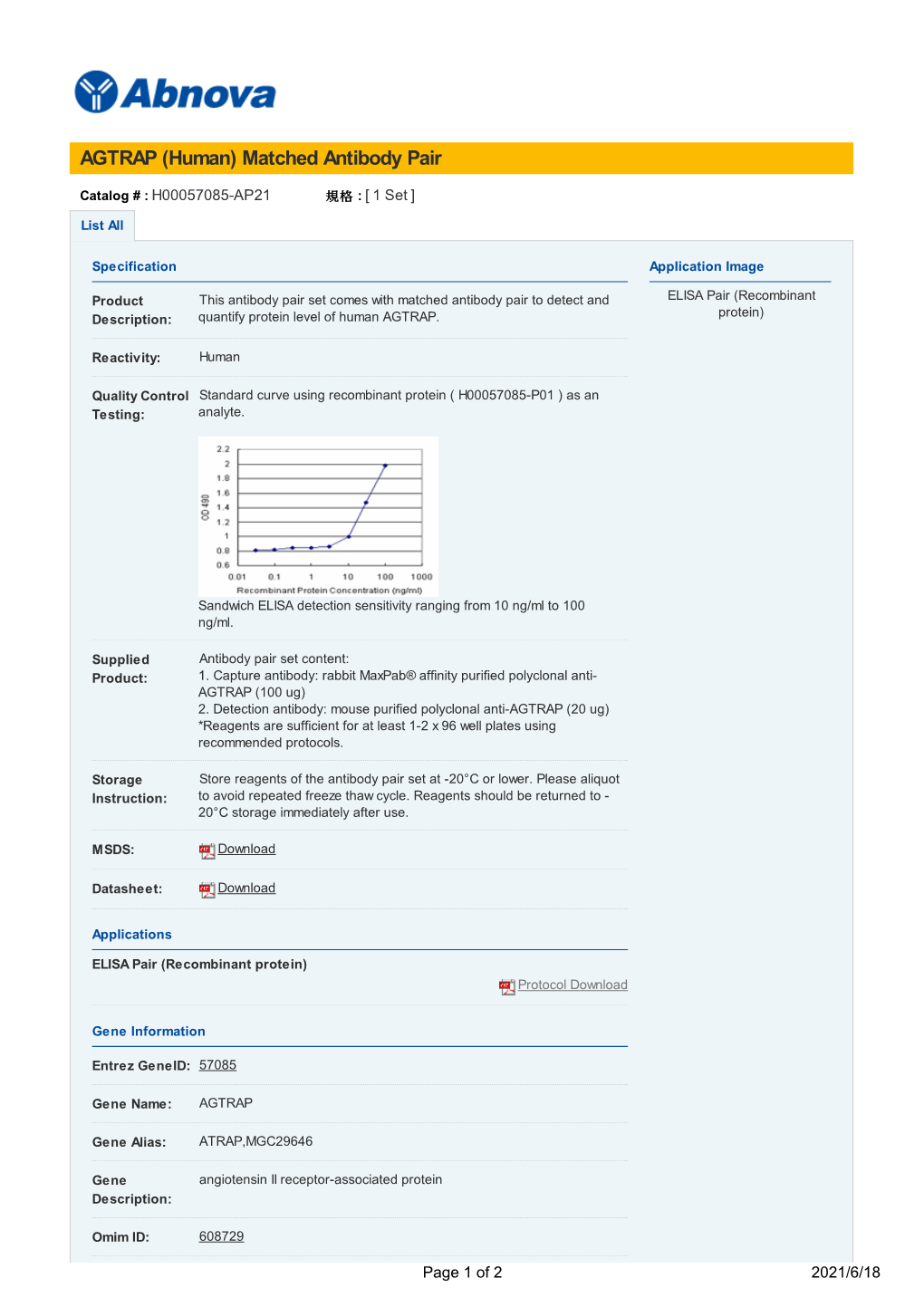 AGTRAP (Human) Matched Antibody Pair