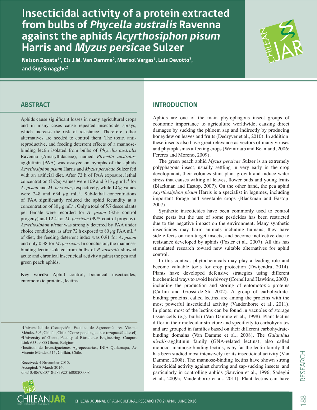 Insecticidal Activity of a Protein Extracted from Bulbs