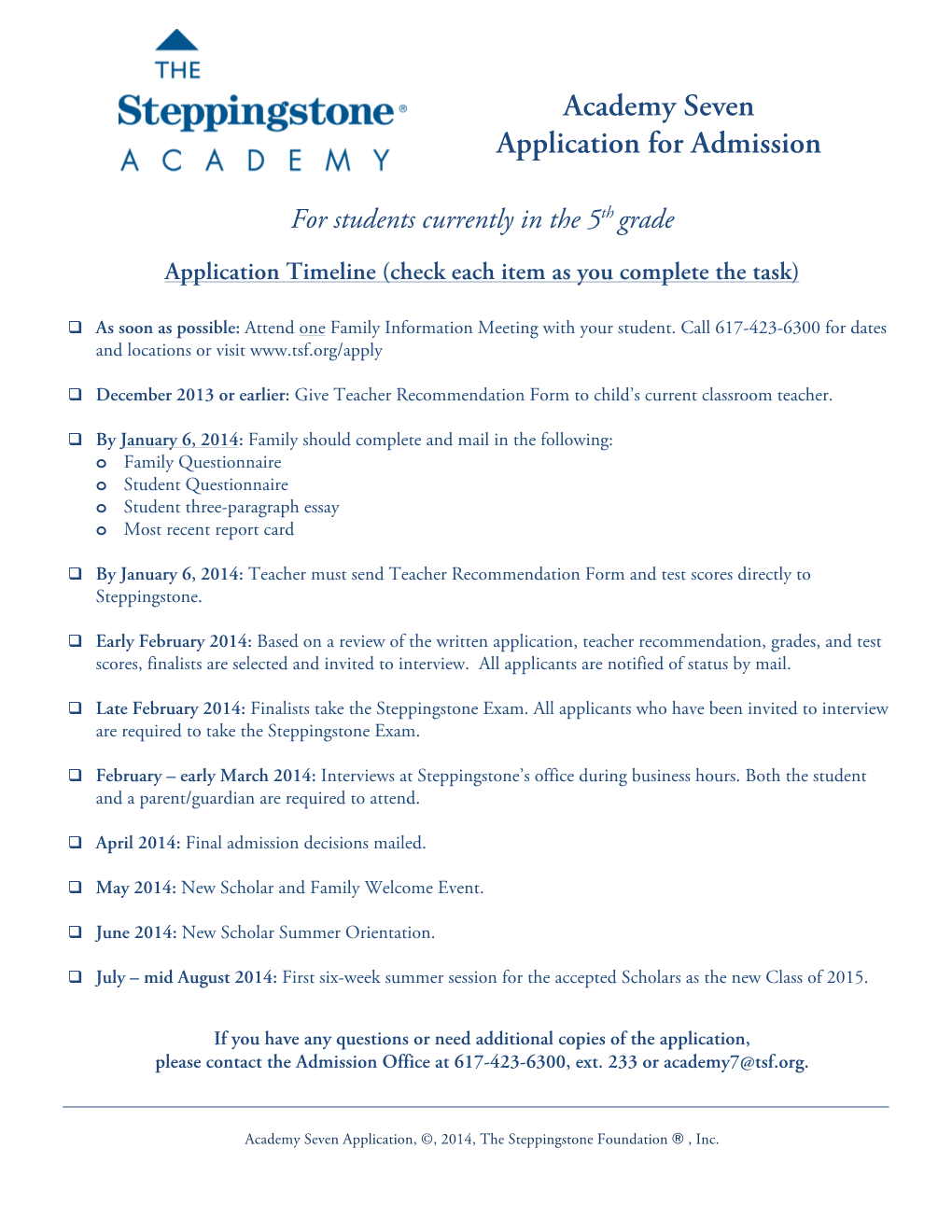 Academy Seven Application for Admission