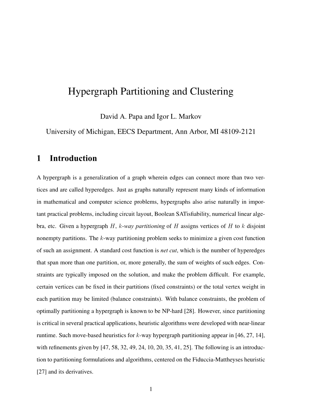 Hypergraph Partitioning and Clustering