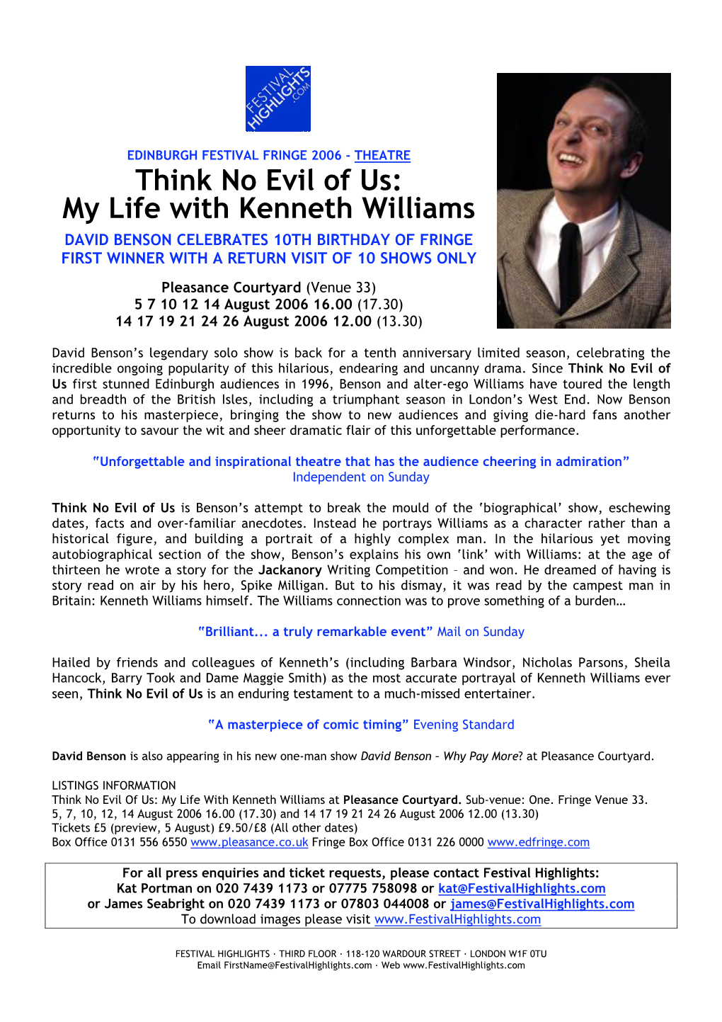 Think No Evil of Us: My Life with Kenneth Williams