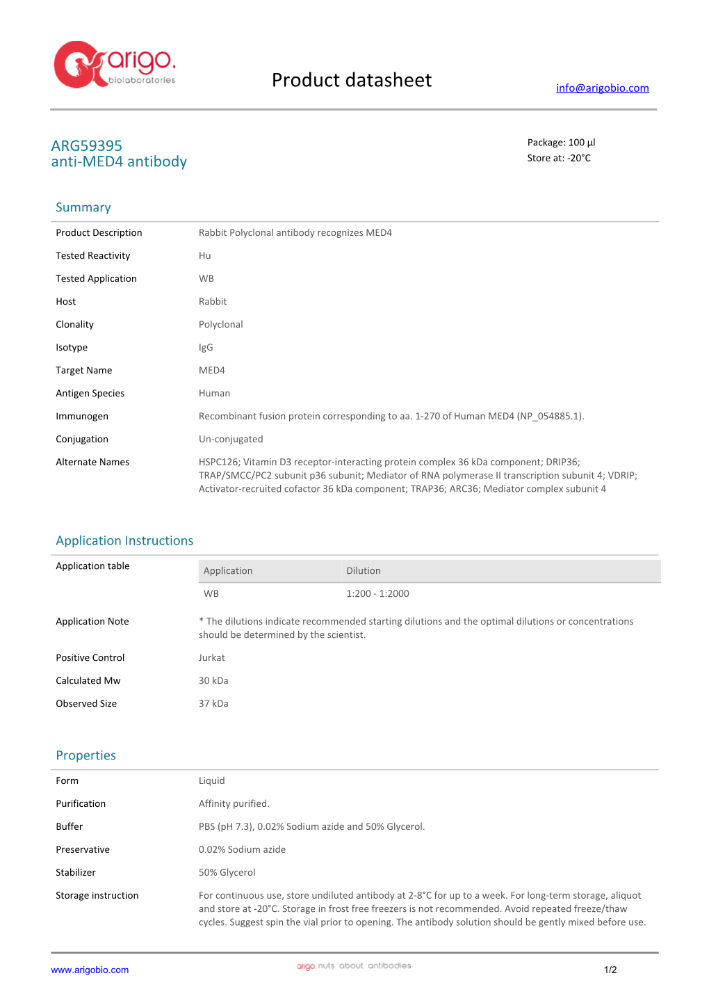 Anti-MED4 Antibody (ARG59395)