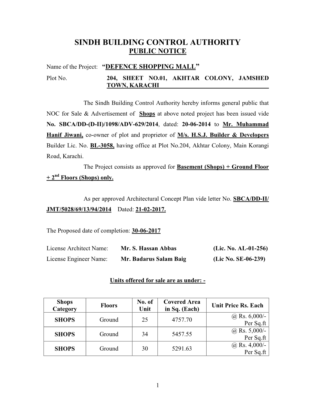 DEFENCE SHOPPING MALL” Plot No