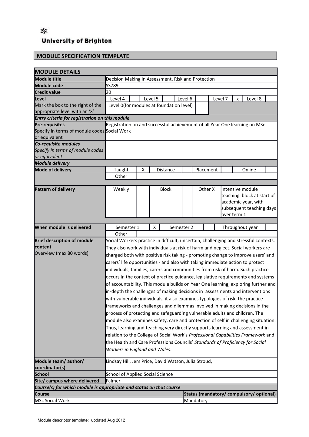 Module Specification Template s4