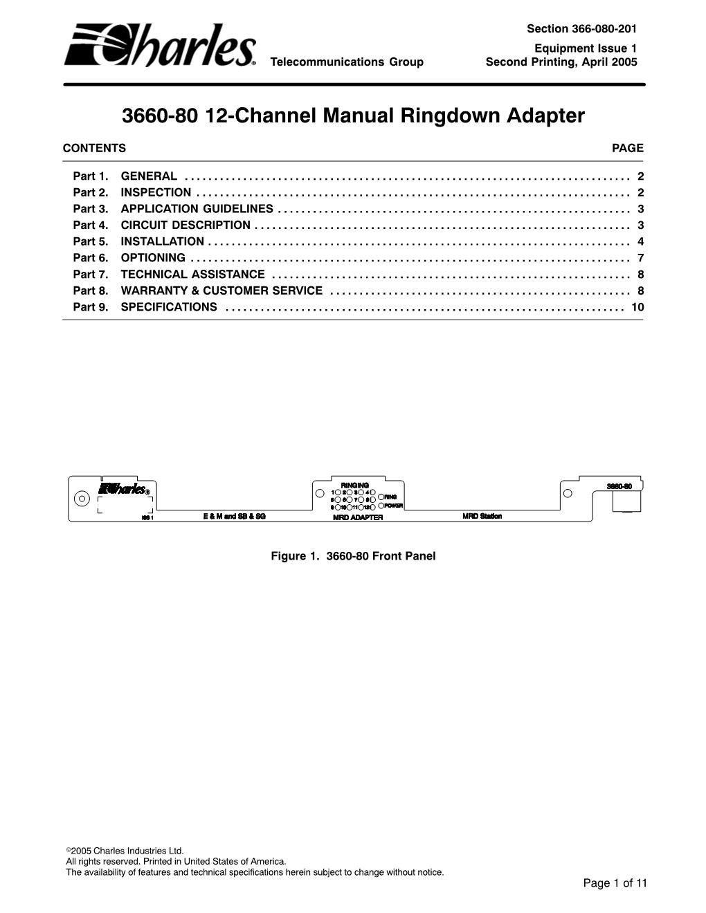 3660-80 12-Channel Manual Ringdown Adapter