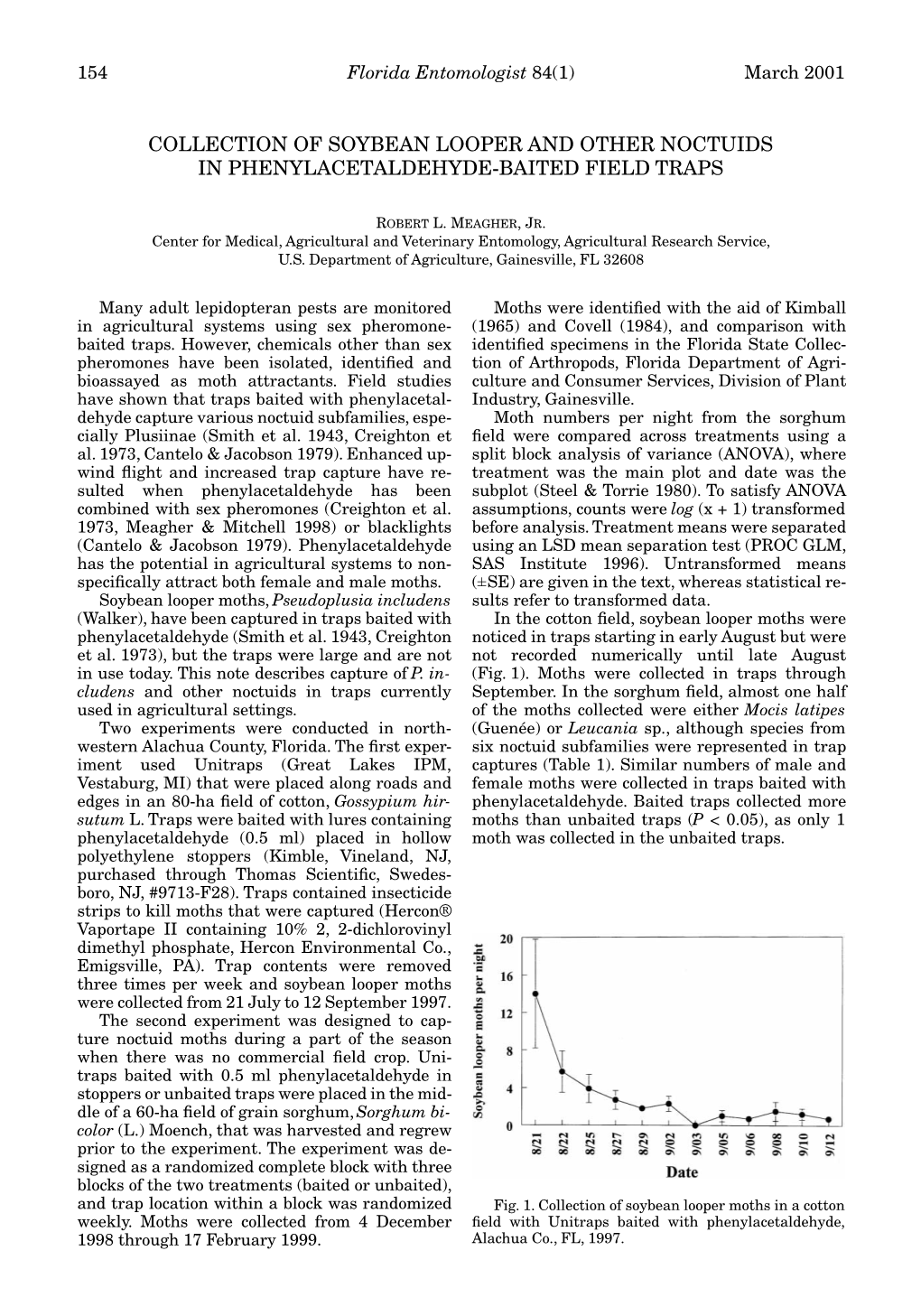 Collection of Soybean Looper and Other Noctuids in Phenylacetaldehyde-Baited Field Traps