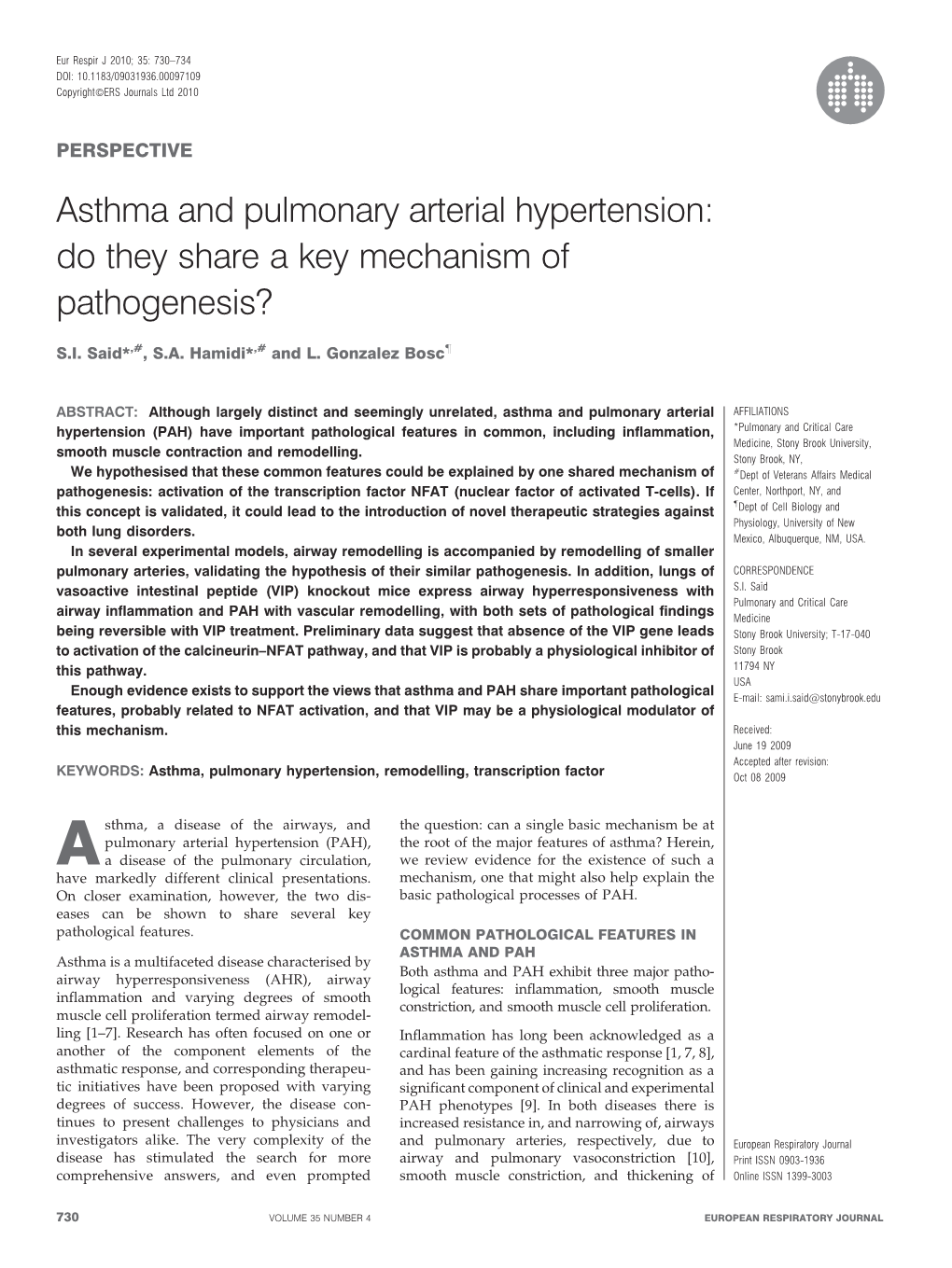 Asthma and Pulmonary Arterial Hypertension: Do They Share a Key Mechanism of Pathogenesis?