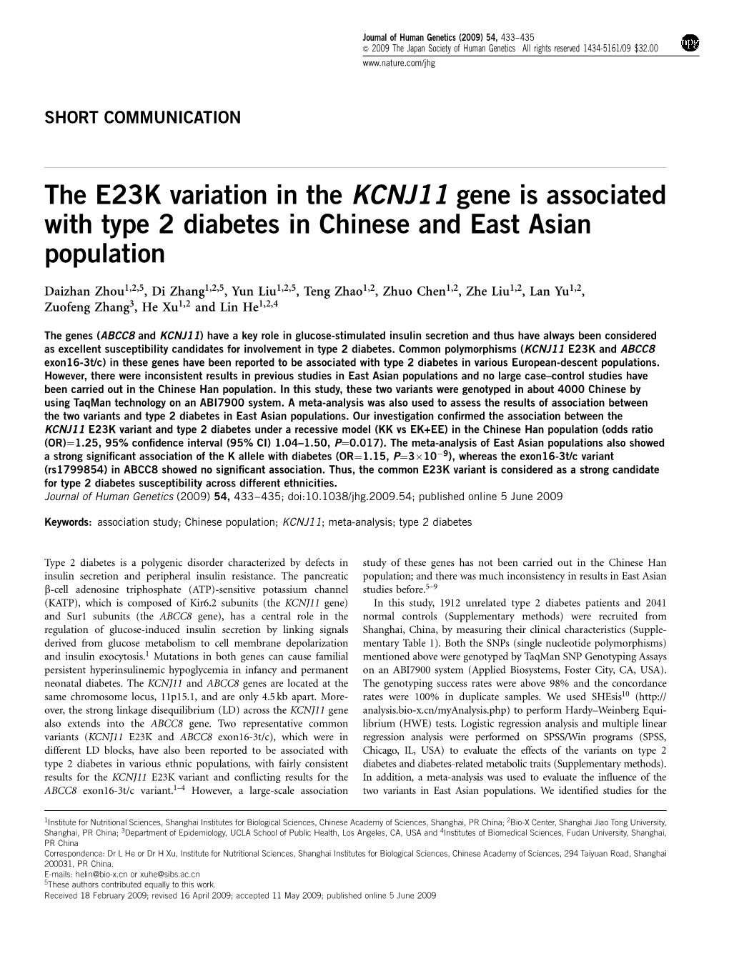 The E23K Variation in the KCNJ11 Gene Is Associated with Type 2 Diabetes in Chinese and East Asian Population