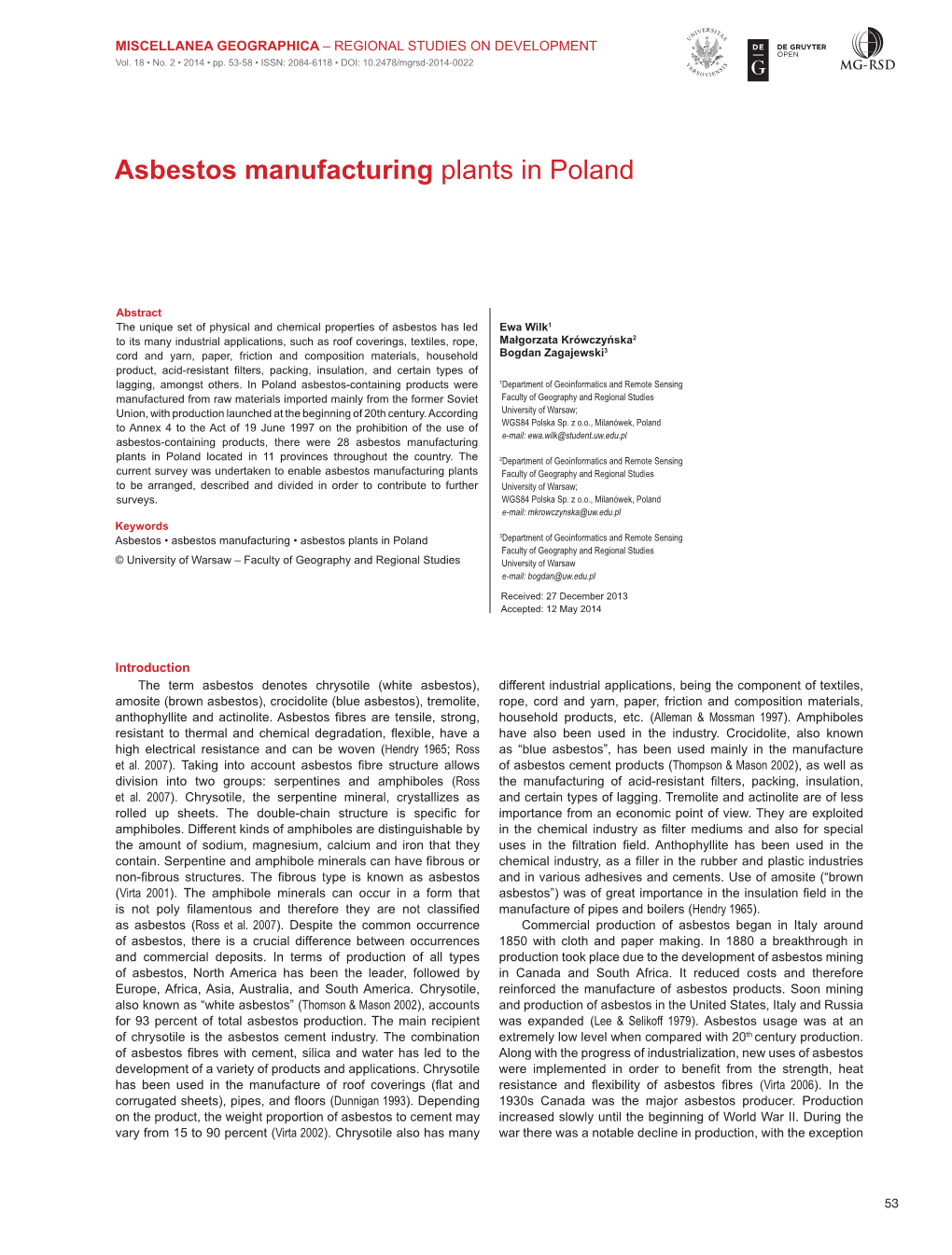 Asbestos Manufacturing Plants in Poland