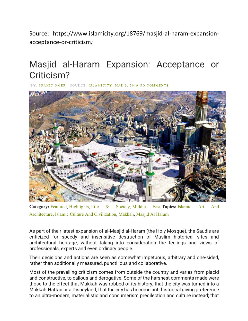 Masjid Al-Haram Expansion: Acceptance Or Criticism?