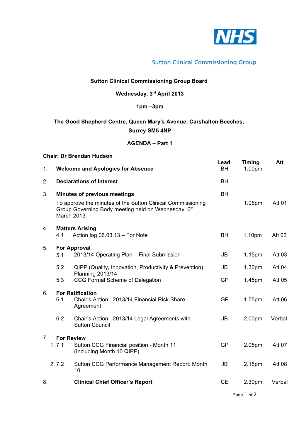 Sutton Clinical Commissioning Group Board