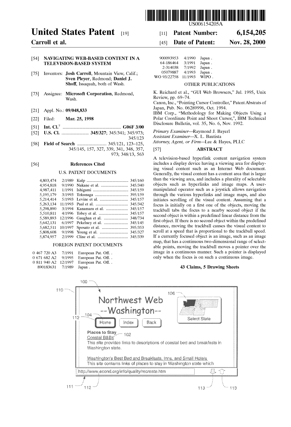 United States Patent (19) 11 Patent Number: 6,154,205 Carroll Et Al