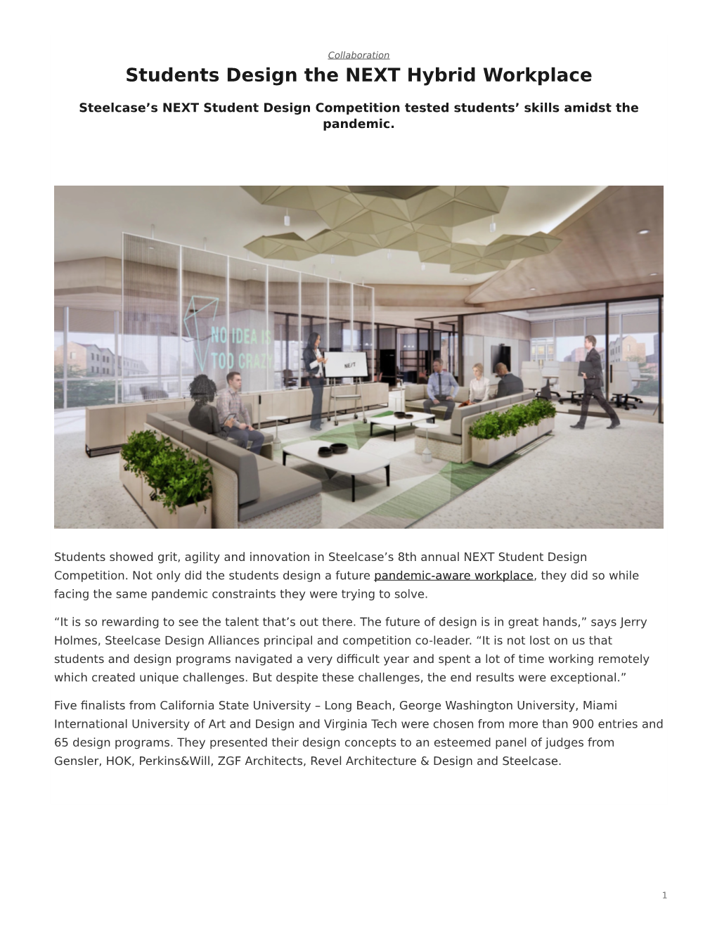 NEXT Student Design Competition: Post-Pandemic Offices | Steelcase
