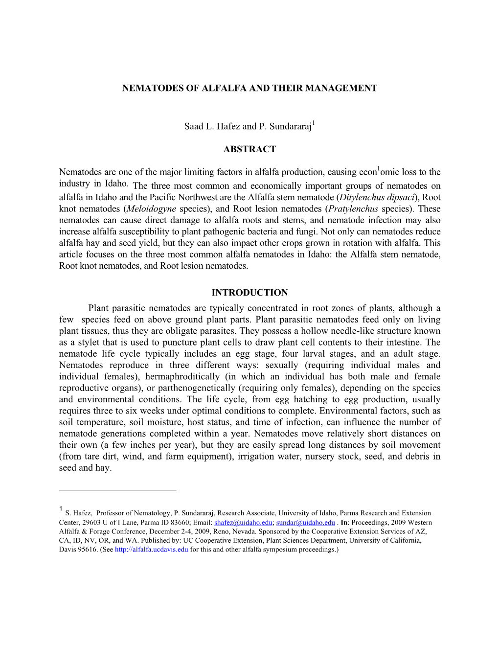 Nematodes of Alfalfa and Their Management
