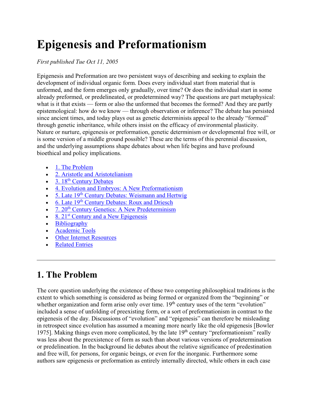 Epigenesis and Preformationism