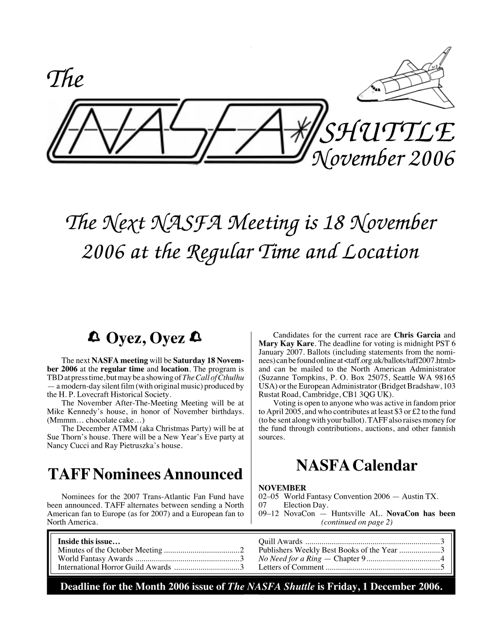 NASFA 'Shuttle' Nov 2006