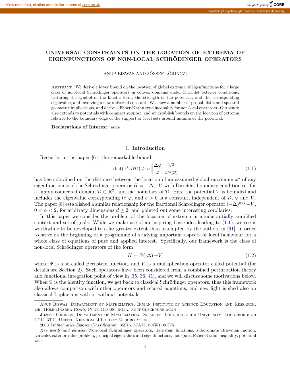 Universal Constraints on the Location of Extrema of Eigenfunctions of Non-Local Schrodinger¨ Operators