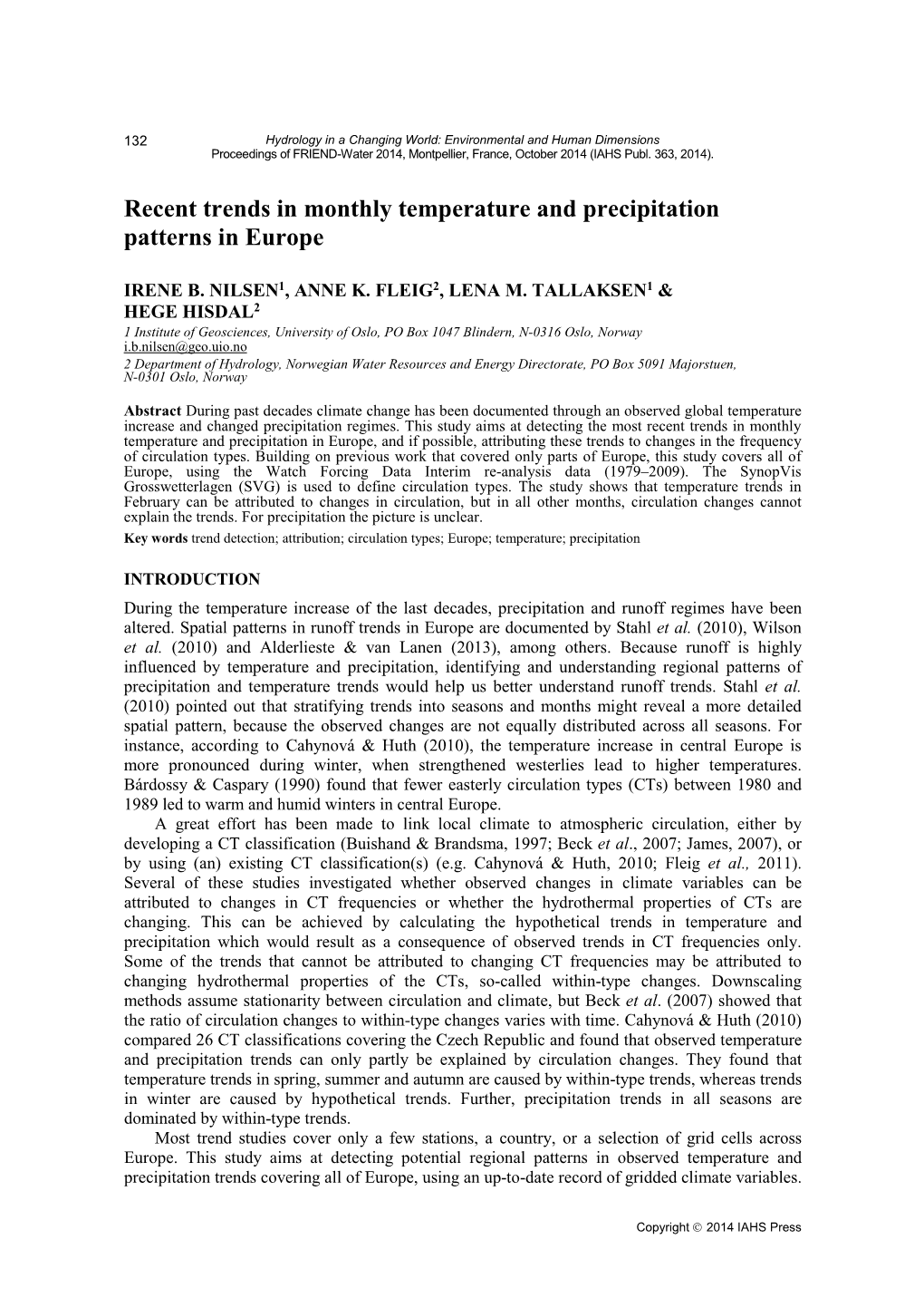 Recent Trends in Monthly Temperature and Precipitation Patterns in Europe