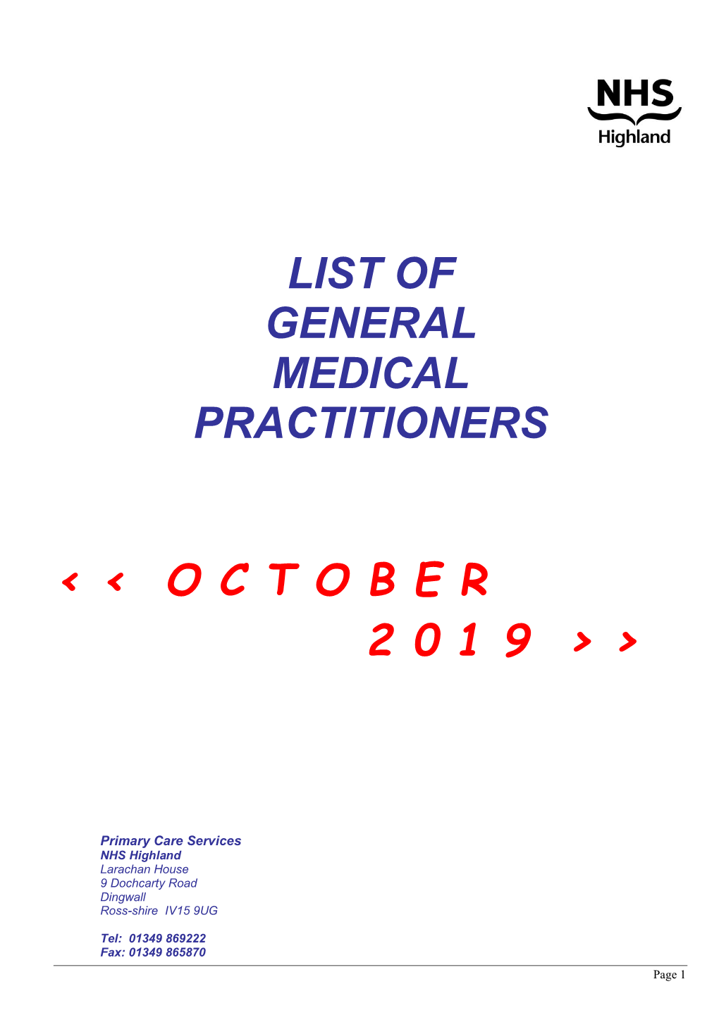 List of General Medical Practitioners