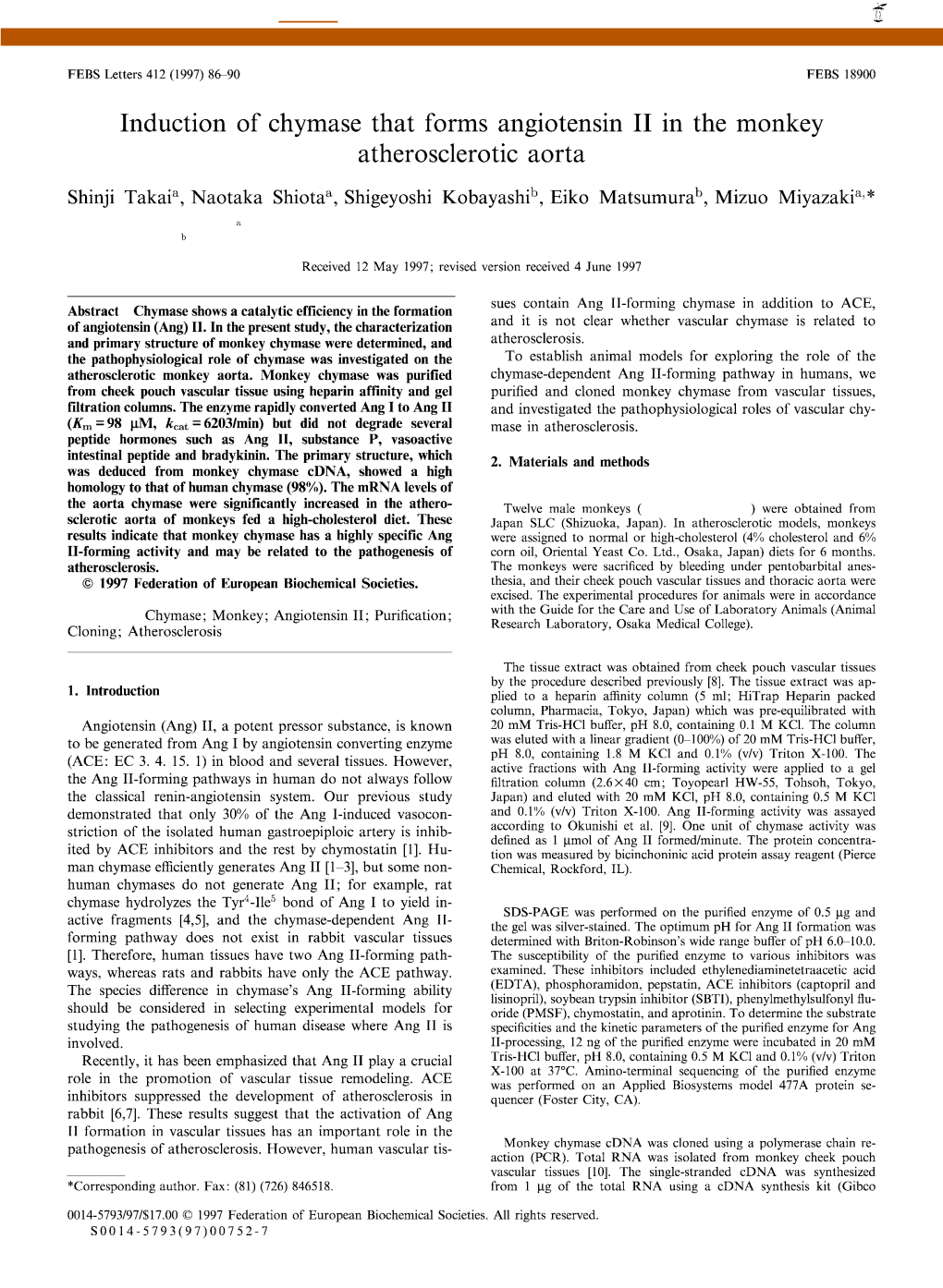 Induction of Chymase That Forms Angiotensin II in the Monkey