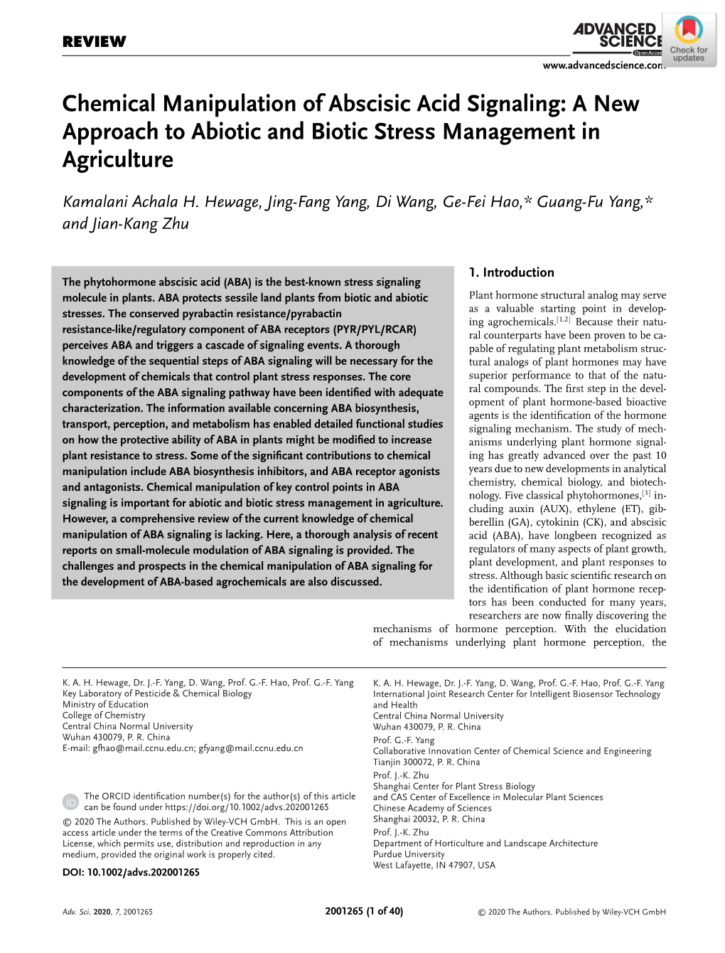 Chemical Manipulation of Abscisic Acid Signaling: a New Approach to Abiotic and Biotic Stress Management in Agriculture