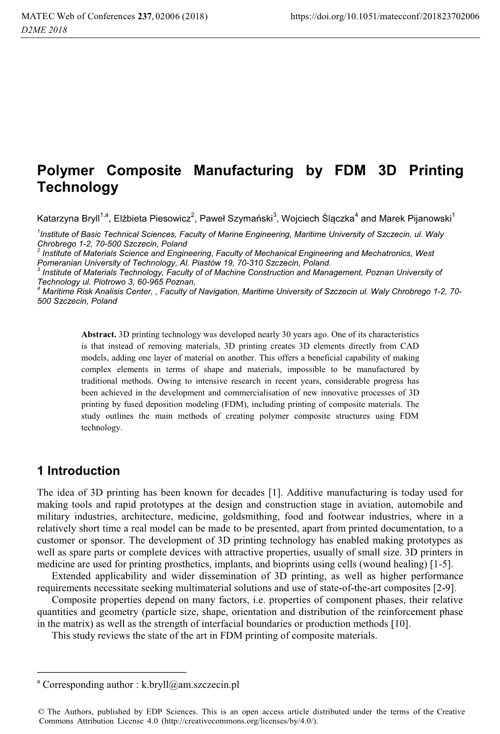 Polymer Composite Manufacturing by FDM 3D Printing Technology