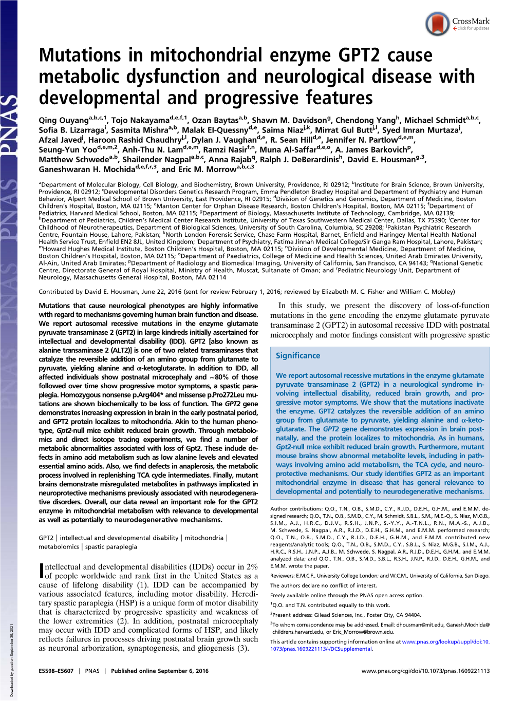 Mutations in Mitochondrial Enzyme GPT2 Cause Metabolic Dysfunction and Neurological Disease with Developmental and Progressive Features