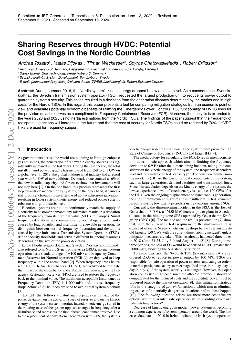 Sharing Reserves Through HVDC: Potential Cost Savings in the Nordic Countries