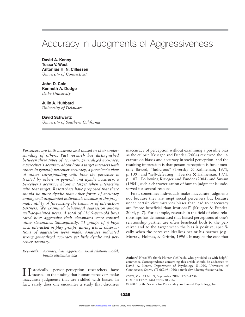 Accuracy in Judgments of Aggressiveness