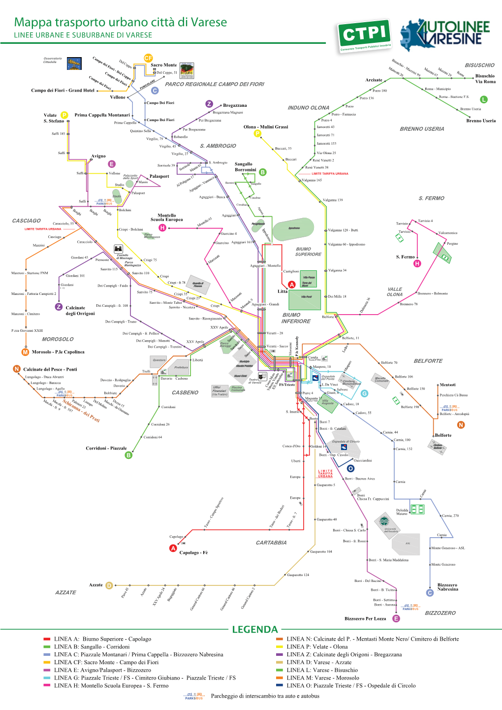 Mappa Trasporto Urbano Città Di Varese LINEE URBANE E SUBURBANE DI VARESE