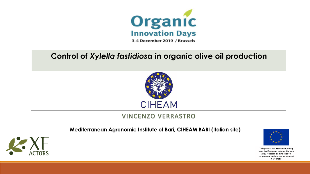 Control of Xylella Fastidiosa in Organic Olive Production