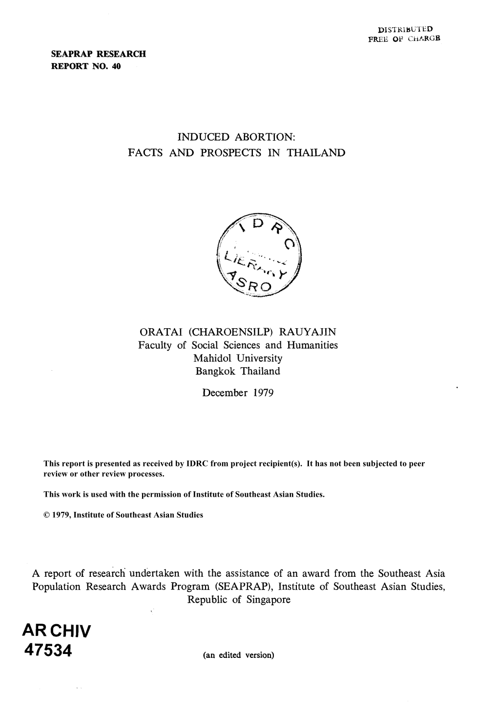 Induced Abortion: Facts and Prospects in Thailand