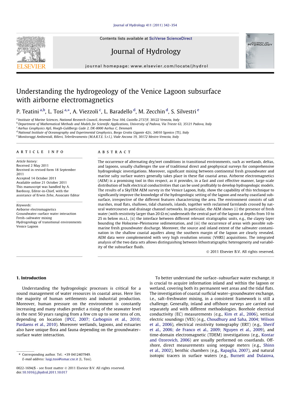 Understanding the Hydrogeology of the Venice Lagoon Subsurface with Airborne Electromagnetics ⇑ P