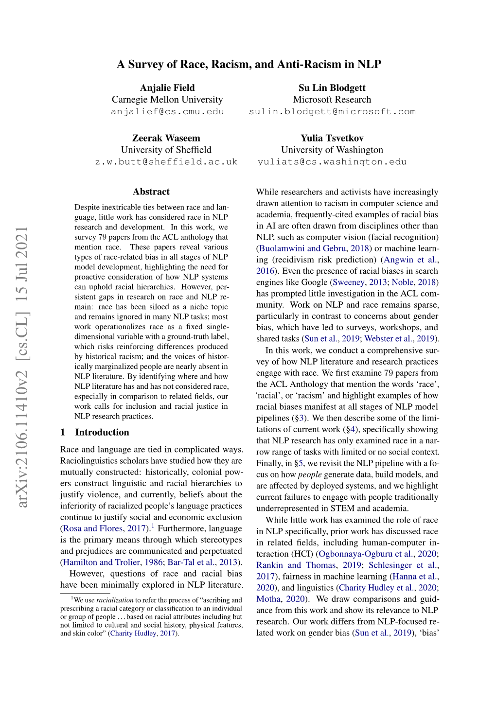 Arxiv:2106.11410V2 [Cs.CL] 15 Jul 2021 Inferiority of Racialized People’S Language Practices Underrepresented in STEM and Academia