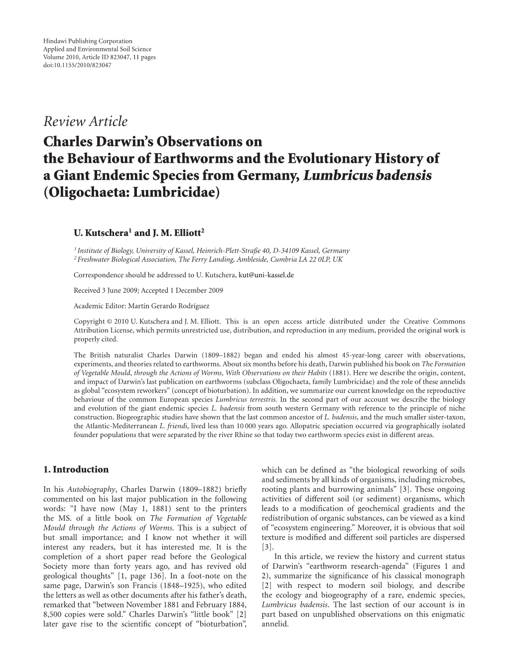 Charles Darwin's Observations on the Behaviour of Earthworms and the Evolutionary History of a Giant Endemic Species from Germany, Lumbricus Badensis (Oligochaeta: Lumbricidae)
