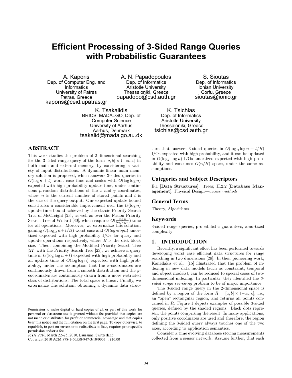 Efficient Processing of 3-Sided Range Queries with Probabilistic Guarantees