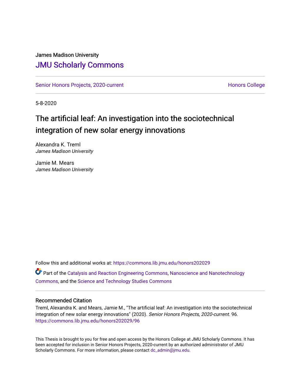 The Artificial Leaf: an Investigation Into the Sociotechnical Integration of New Solar Energy Innovations